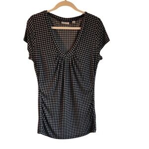 New York & Company Top Black White Geometric Stretch Drapy Size M